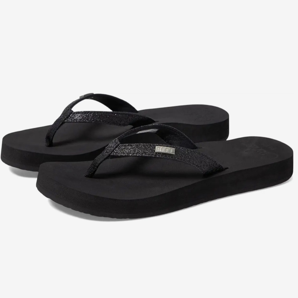 NEW REEF Star Cushion Flip Flop Throng Sandals Black Glitter Size 10